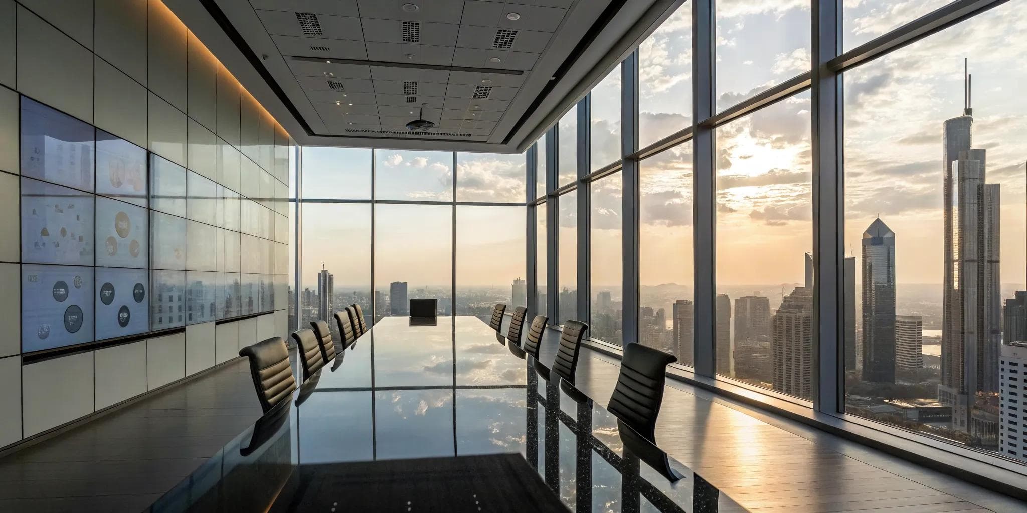 Modern boardroom with a digital display for a CIO's IT procurement strategy.