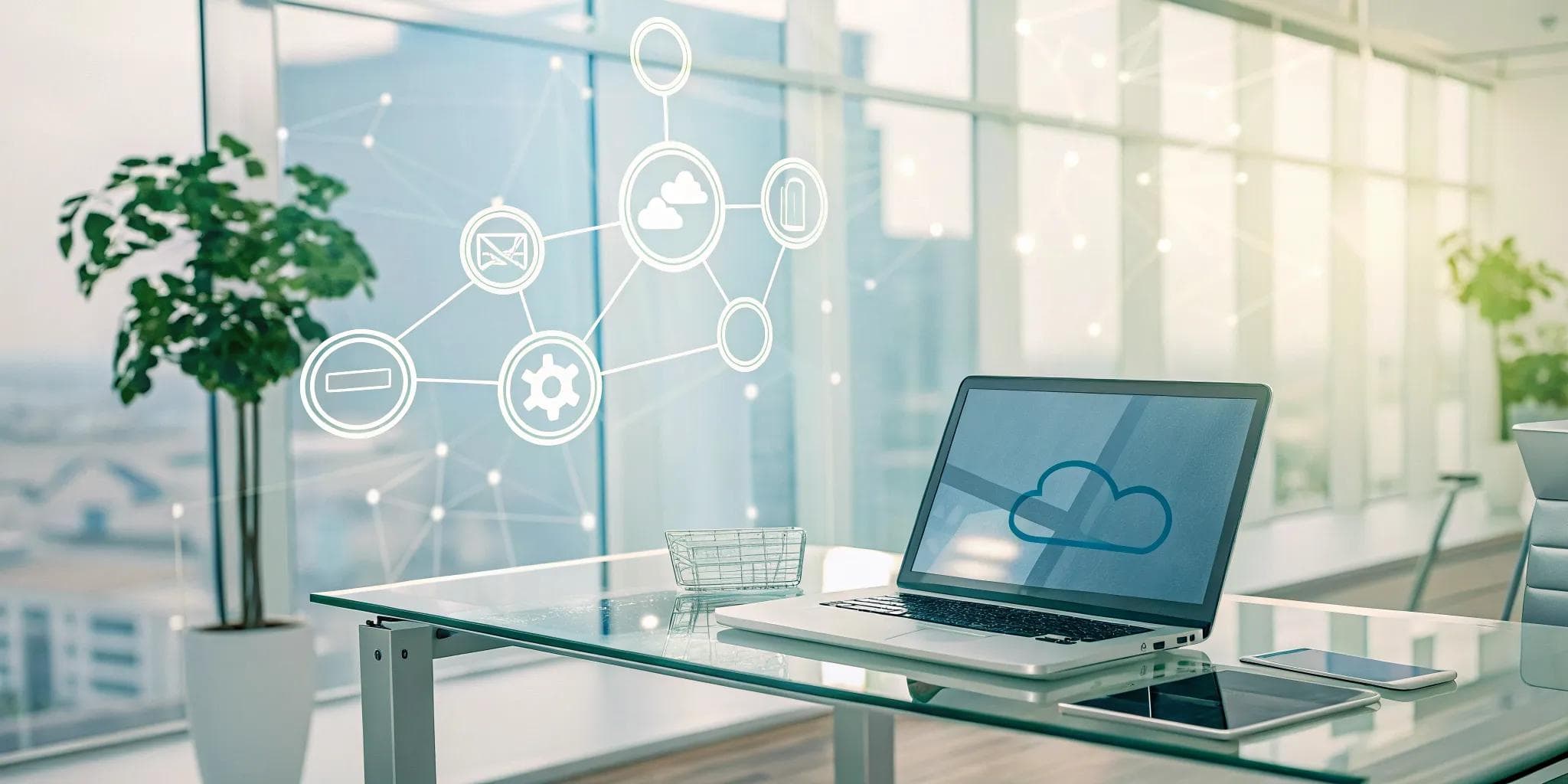 Laptop displaying a digital workflow for IT purchasing process optimization.