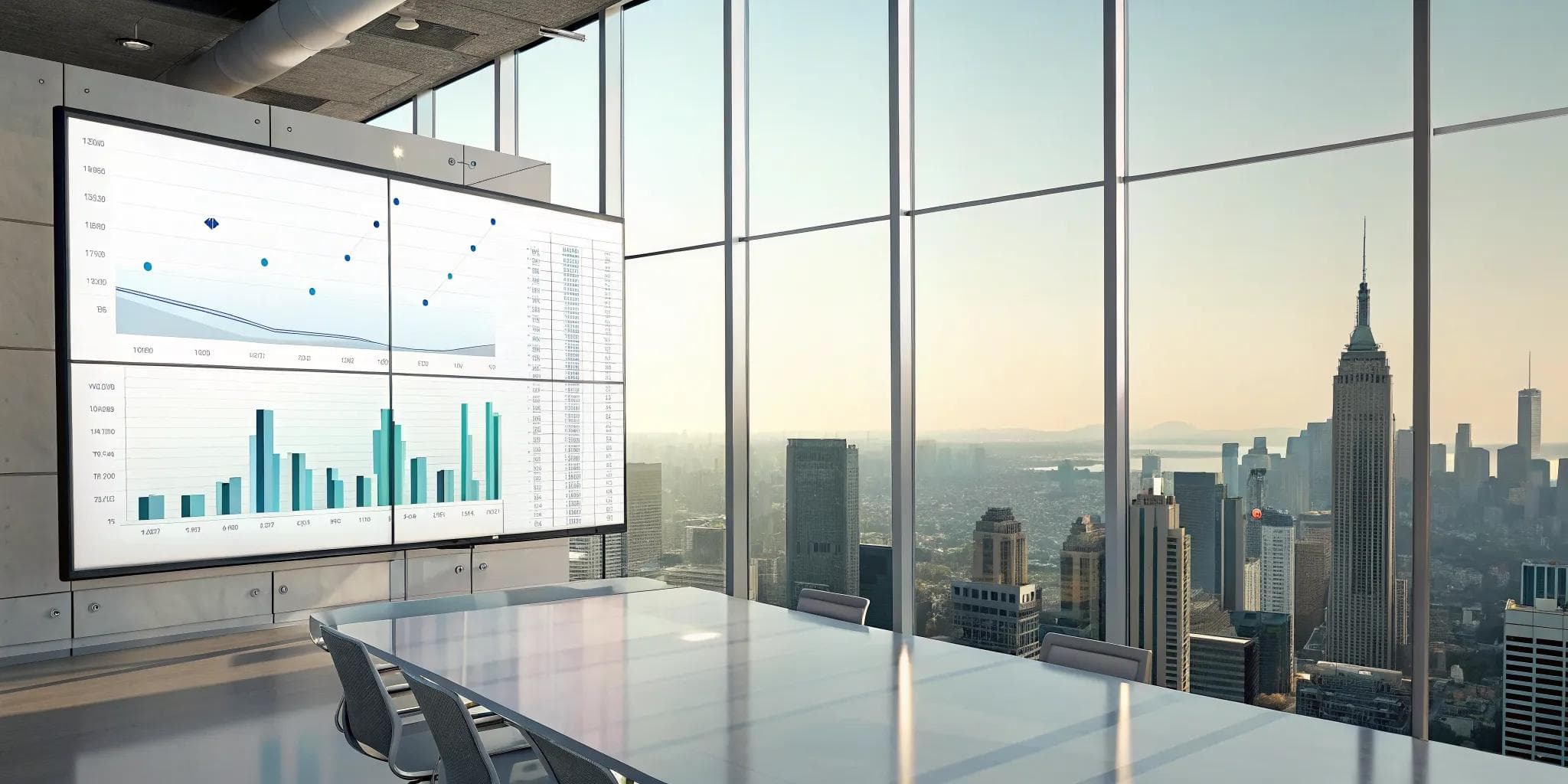 Data charts on a screen for strategic IT vendor selection and project implementation.