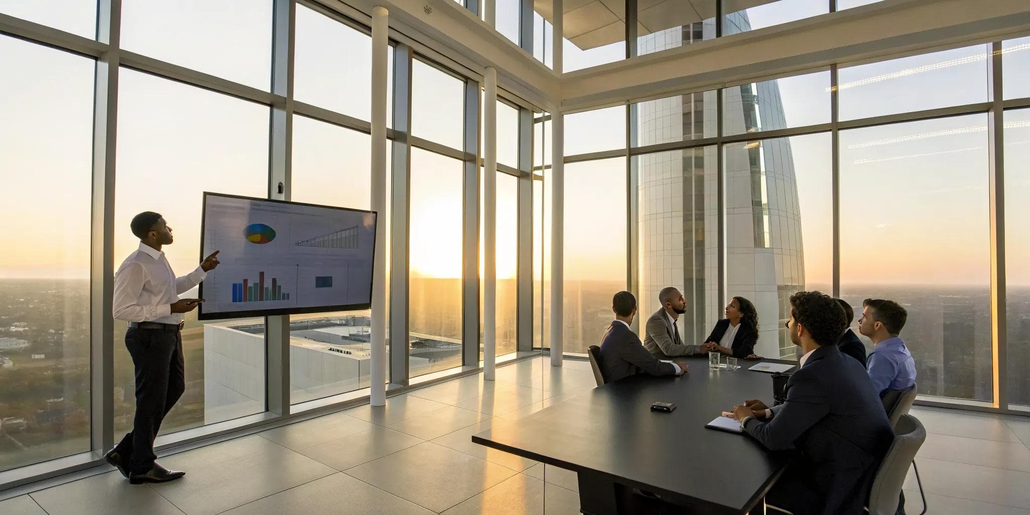 Team evaluating an IT vendor comparison platform demo, focusing on analytics and features.