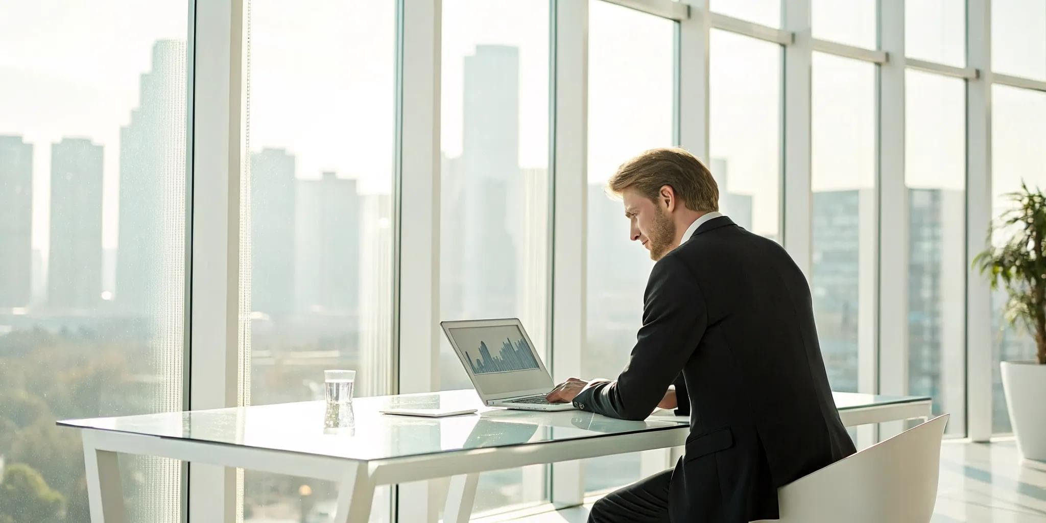 A manager reviews an analytics dashboard on an IT procurement decision platform.