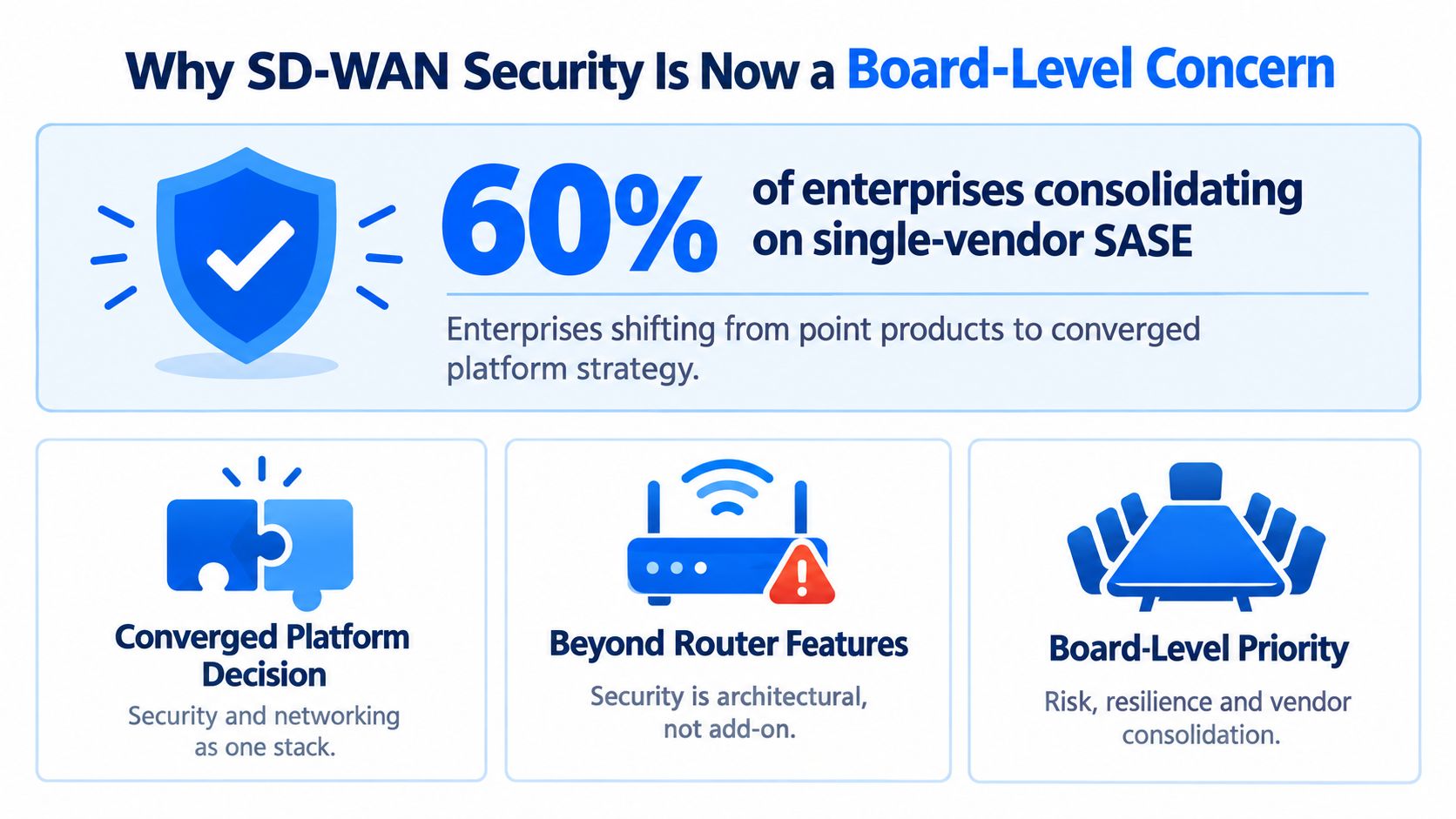An infographic highlighting how sixty percent of enterprises prioritize SD-WAN security and converged SASE platform strategies.